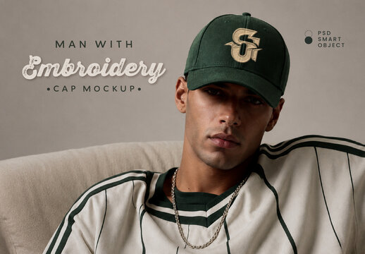 Man With Embroidery Cap Mockup