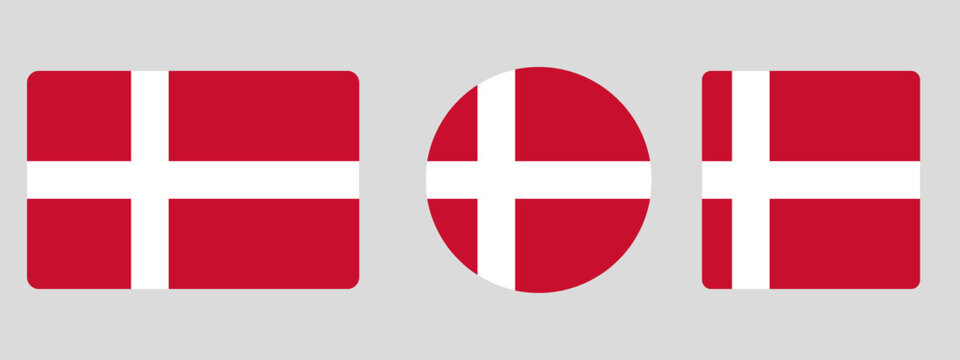 Denmark flag set. Set of flags in different shapes rectangle, circle, square vector