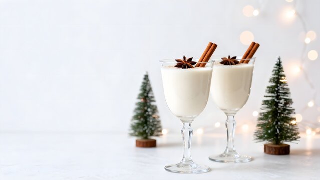Two glasses of festive drink with decorations