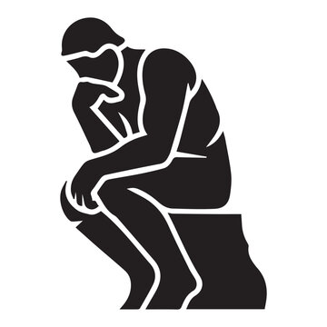 The thinker statue silhouette man sitting in deep thinking pose vector