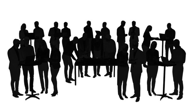A diverse group of silhouetted individuals standing closely together in a unified line formation, conveying teamwork or unity.
