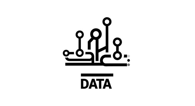 Abstract data network icon with circuit board elements and the word Data