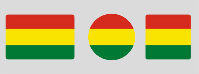 Bolivia flag set. Set of flags in different shapes rectangle, circle, square vector © Roman