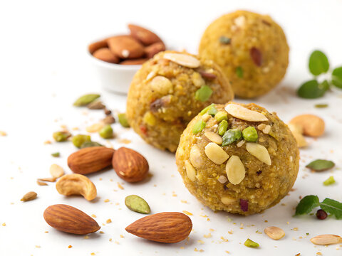 Dry fruit laddoo with almonds, cashews, pistachios, isolated