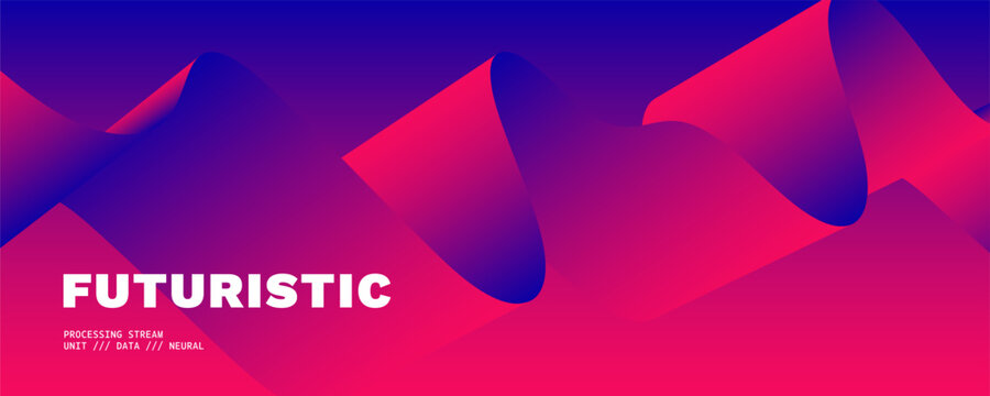 Fluid abstract wave with line sound red and shape ribbon blue. Background motion gradient with swirl pattern technology and music color fusion.