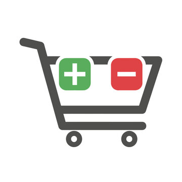 Shopping cart with plus and minus signs - add and remove items
