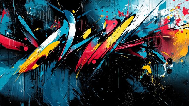 Colorful Abstract Graffiti Art with Dynamic Patterns and Splashing Paint Strokes