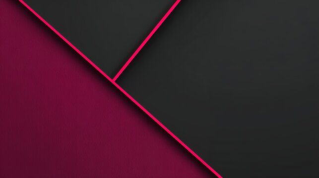 Elegant Abstract Material Design Background with Overlapping Dark Charcoal Grey Plates and Vibrant Magenta Neon Edge Lines