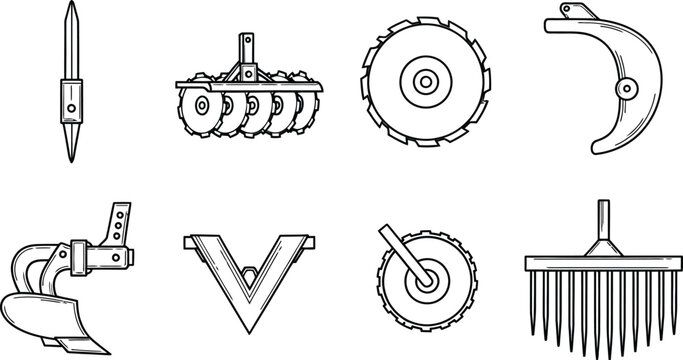Agricultural and gardening tools including cultivator, saw blade, and rake agricultural tools disk harrow