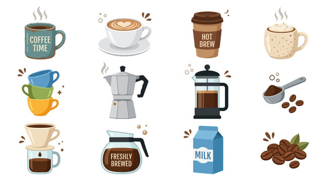 Coffee Cups and Brewing Equipment.