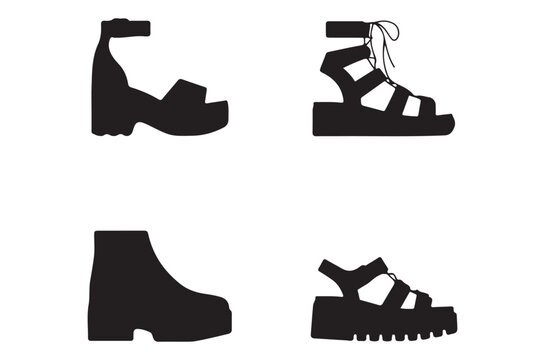 Footwear silhouettes on a white background black and white shapes