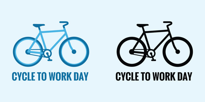 Celebrating world bicycle day blue and black bicycle illustrations with 'cycle to work day' text