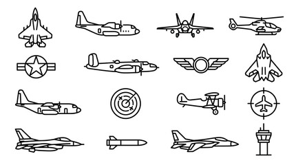 Collection of various military aircraft icons. © Okik