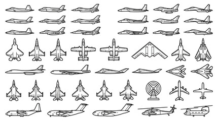 Detailed drawings of various airplanes. © Okik