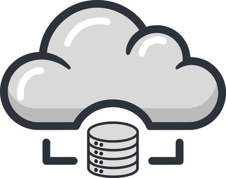 Gray cloud with database server data storage, cloud computing concept