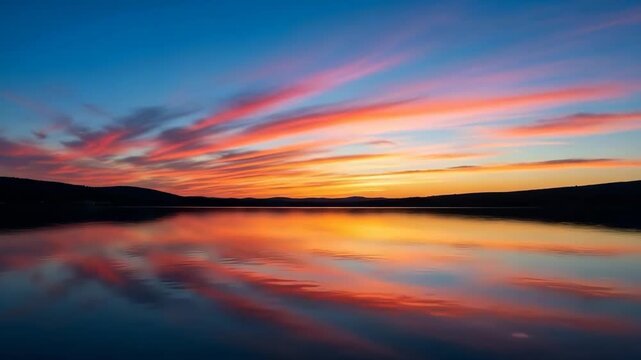 Serene sunset reflections on a calm lake
