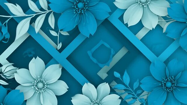Abstract Blue Floral Pattern with Geometric Overlay.
