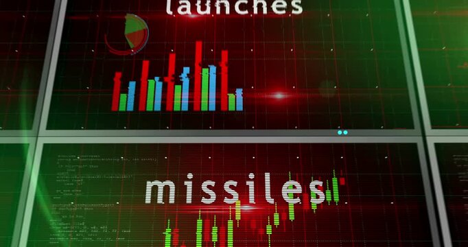 Missiles drones charts and graphs diagram 3d concept animation