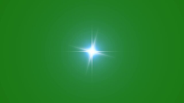 2D Sparkling single star twinkle, twinkle star burst glitter sparkle, flat vector blinking shining light twinkling effect glowing on green screen, starry sky festive overlay. 4K seamless looping
