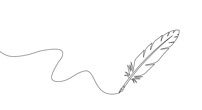 Continuous one line drawing of a feather quill writing on paper. symbolizing creativity expression and classic craftsmanship