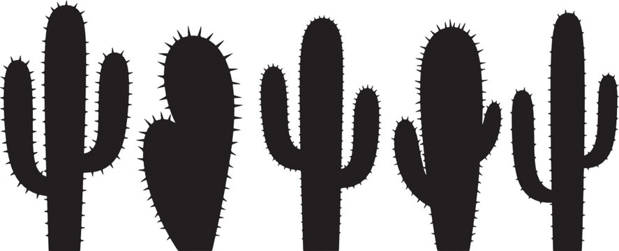 Cactus silhouette set, desert plant, succulent collection, southwest flora, botanical garden element.