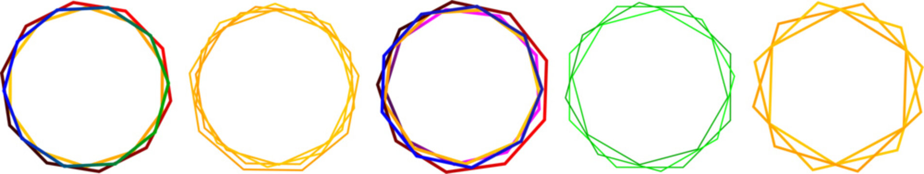 Intertwined colorful polygon frames, abstract geometric line art, vibrant concentric shapes