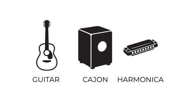Guitar, Cajon, and Harmonica For Music Instruments Concepts