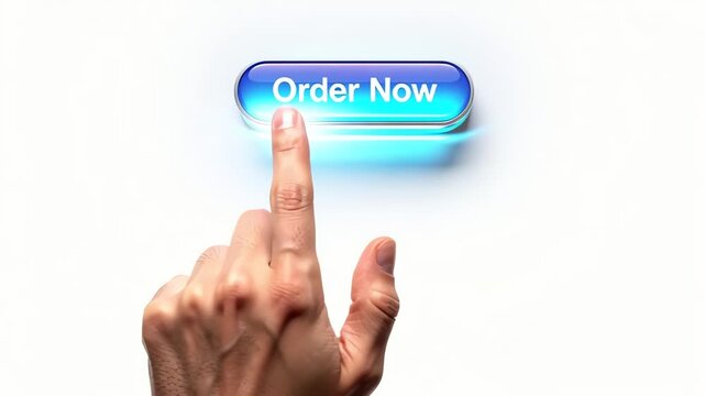 Human Finger Pressing Order Now Button On Screen.