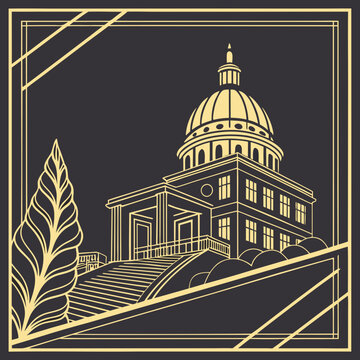 Art deco capitol building illustration with dome and columns government architecture landmark
