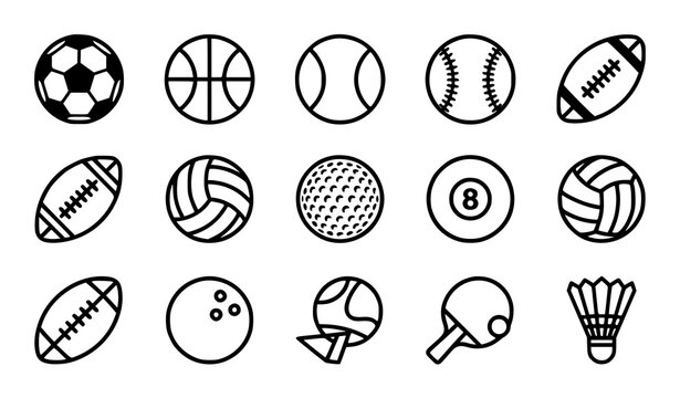 Set of various sports balls and equipment doodle icons vector