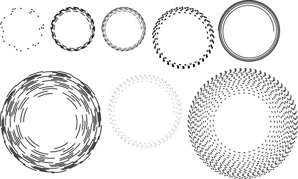 multiple concentric ring designs, dotted and dashed circle brushes, abstract round frame collection