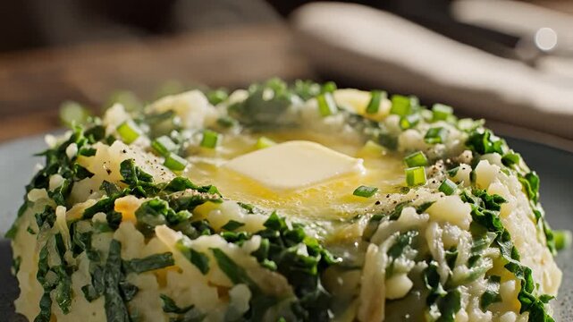 Delicious Mashed Potatoes with Butter and Chives.