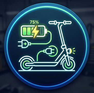 Electric Scooty Charging Icon Illustration, EV Scooter Charging Station Vector Symbol