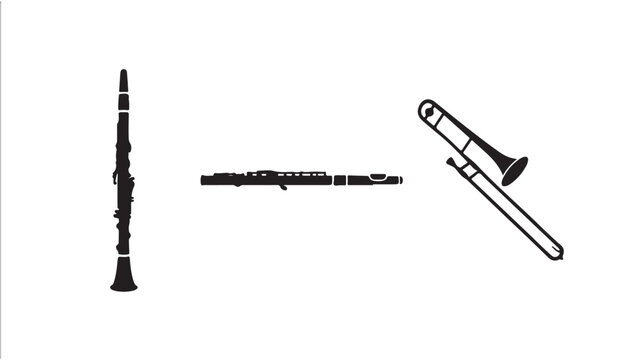Oboe, Flute and Trumpet Musical Instruments Isolated on White For Music Education Concepts