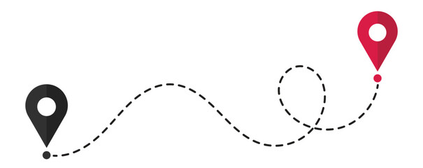 Route icon two points with dotted path and location pin. route location icon two pin sign and dotted line. travel from start point and dotted line tracing. vector illustration © Emon Stock