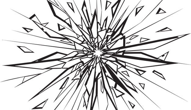 Abstract geometric explosion graphic with black and white background line art lines radiating background element line drawing design element explosion effect