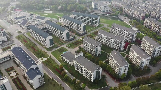 Aerial View of Modern University Campus and Student Dormitories