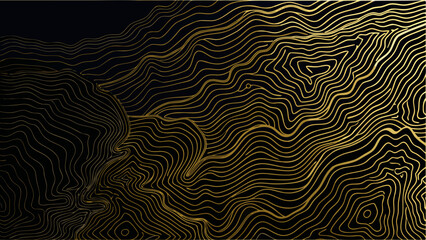 Golden line mountain range illustration with a black background a minimalistic and topographic design mountains contour lines elevation geography terrain landscape © SayanKumar