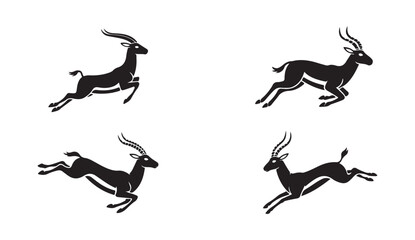 Set of jumping gazelle silhouettes, leaping impala or antelope vector illustrations © MD ABDUL HAMID