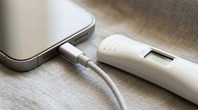 Detail smartphone edge charging cable and digital pregnancy test
