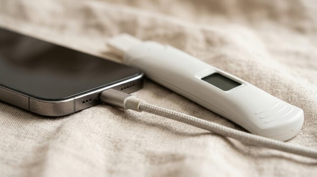 Detail smartphone edge charging cable and pregnancy test