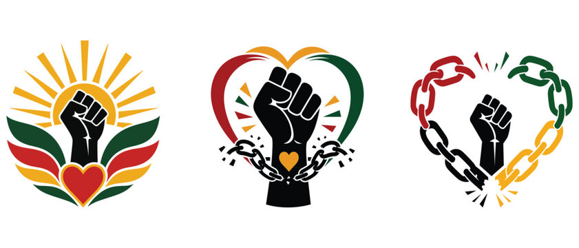 Fist raised with sun and heart design for freedom day juneteenth celebration and african american heritage month