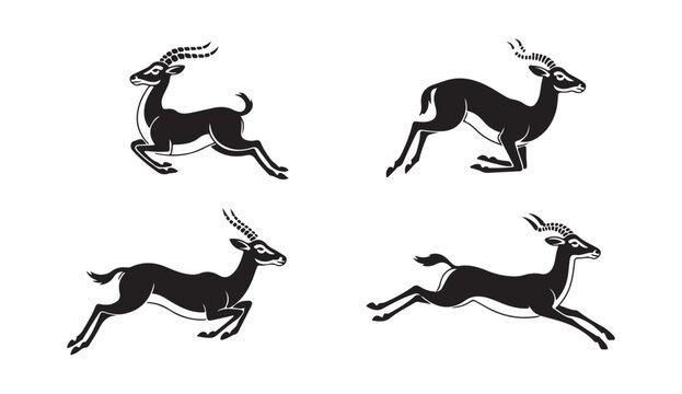 Gazelle silhouette collection in different poses including running and sitting, vector set