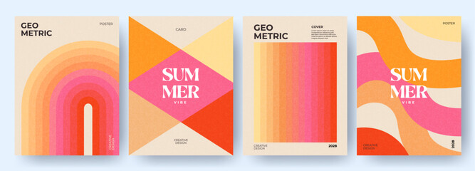 Naklejka na ściany i meble Creative concept of summer bright covers, cards or posters in minimal style for corporate identity, branding, social media ads, promo. Modern design template set in trendy geometric style