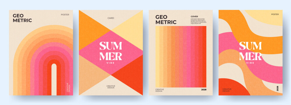 Creative concept of summer bright covers, cards or posters in minimal style for corporate identity, branding, social media ads, promo. Modern design template set in trendy geometric style