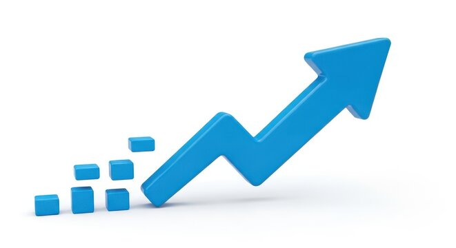 Blue arrow graph with rising steps isolated on white background