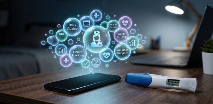 Healthcare chatbot concept shown as glowing abstract bubbles above smartphone