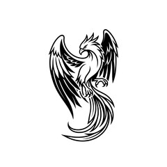 Fototapeta premium Mythical phoenix with outstretched wings symbolizes rebirth, strength, and immortality, standing tall against a stark white background.