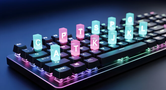 Close up of a mechanical keyboard with illuminated keycaps