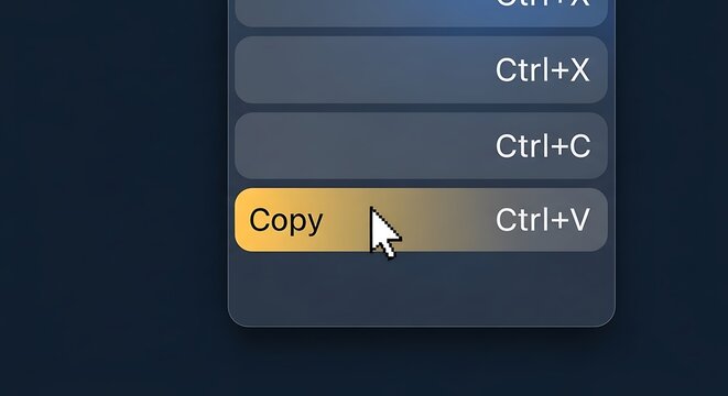 A close up of a digital interface showing a dropdown menu with the Copy option selected and highlighted in yellow.